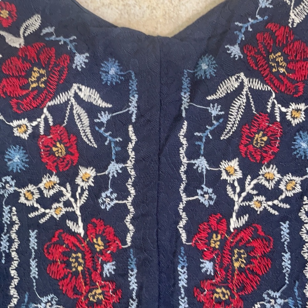 Romper with embroidery adjustable straps zipper